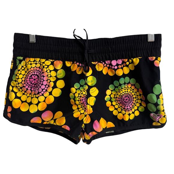 Roxy Pants - Roxy Board Shorts Women Size 3 Black Multicolor Surf Swim Elastic Waist EUC